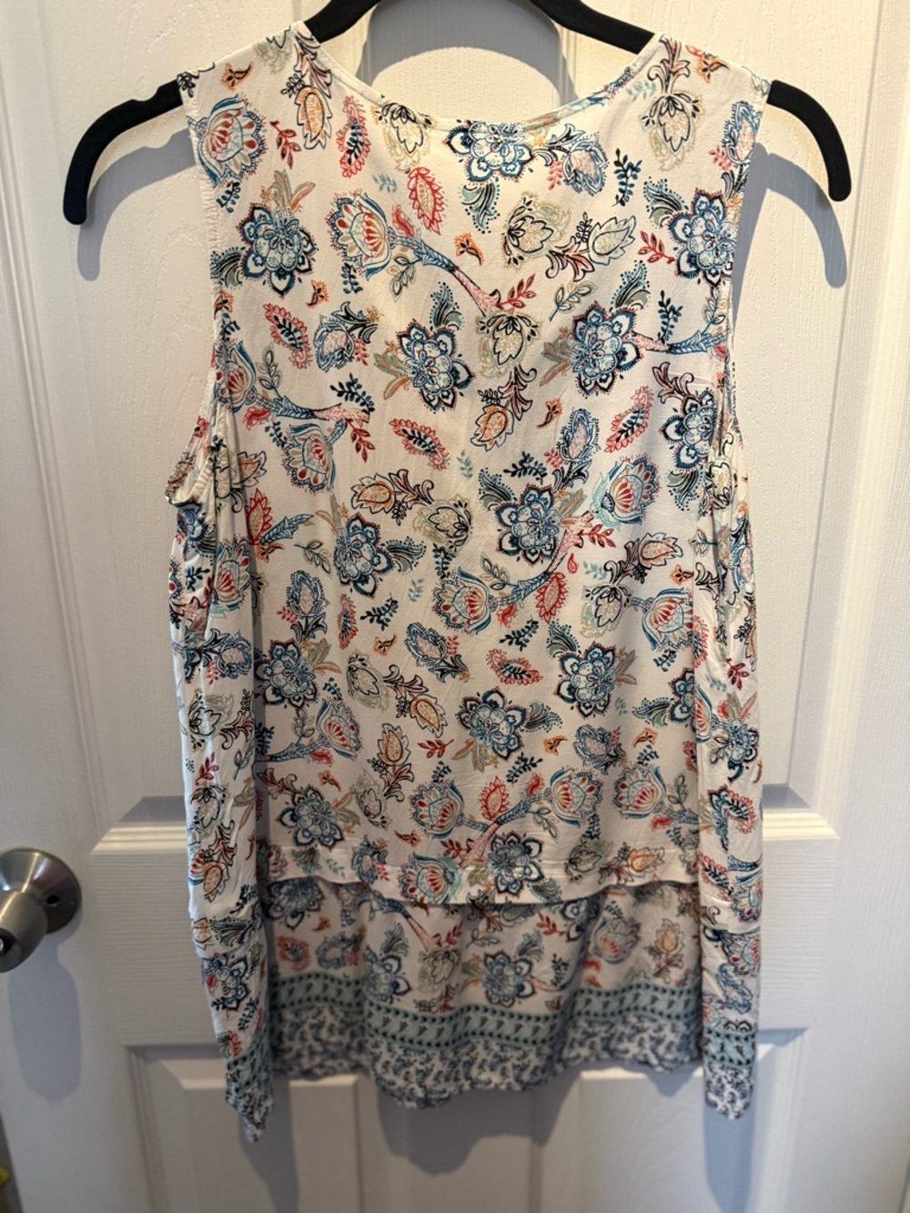 J Jill Womens Tunic Tank S Petite White Blue Orange Paisley Sleeveless Top - Picture 5 of 8